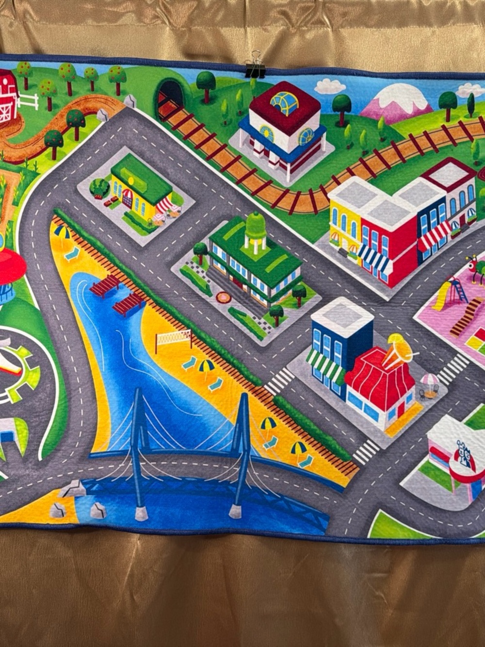 Kids Play Mat - Colorful City Road Design (Blue, Green, Yellow)